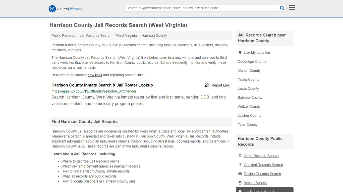 Harrison County Jail Records Search (West Virginia) - County Office