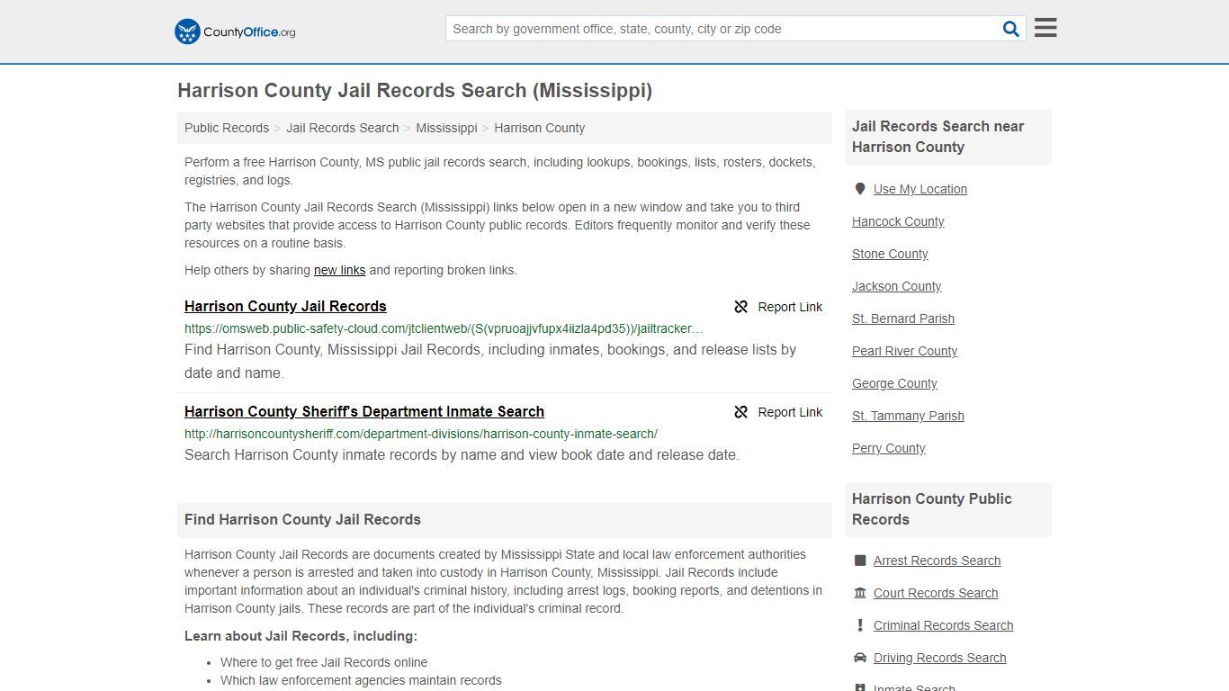 Harrison County Jail Records Search (Mississippi) - County Office