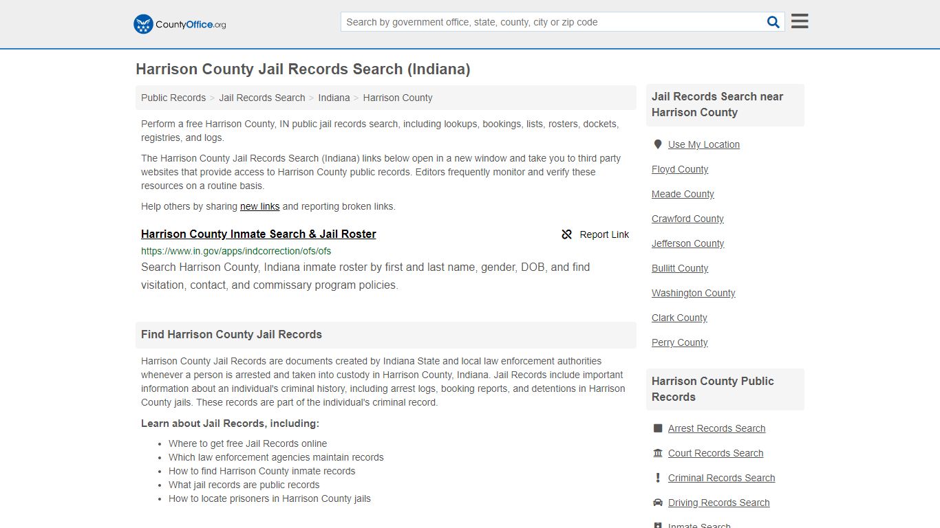 Harrison County Jail Records Search (Indiana) - County Office